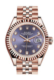 Rolex Datejust 28 Aubergine Diamond Dial Fluted Bezel Rose Gold Jubilee Ladies Watch 279175 NP