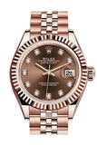 Rolex Datejust 28 Chocolate Diamond Dial Fluted Bezel Rose Gold Jubilee Ladies Watch 279175 NP
