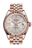 Rolex Datejust 28 Sundust 9 diamonds set in star Dial Fluted Bezel Rose Gold Jubilee Ladies Watch 279175