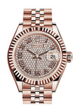 Rolex Datejust 28 Pave Diamond Dial Fluted Bezel Rose Gold Jubilee Ladies Watch 279165