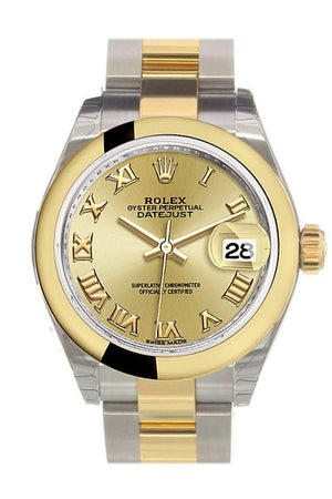 Rolex Datejust 28 Champagne Roman Dial Yellow Gold Two Tone Ladies Watch 279163