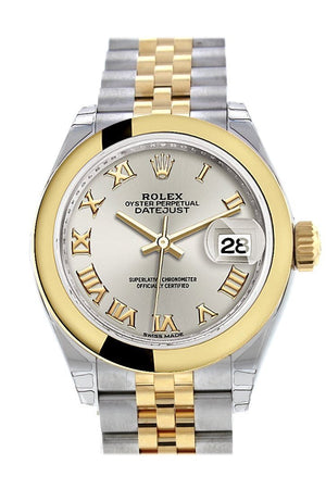 Rolex Datejust 28 Silver Roman Dial Yellow Gold Two Tone Jubilee Ladies Watch 279163 / None