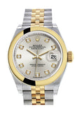 Rolex Datejust 28 Silver Diamond Dial Yellow Gold Two Tone Jubilee Ladies Watch 279163