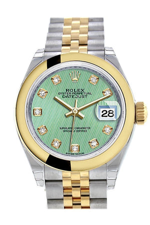 Rolex Datejust 28 Mint Green Diamond Dial Yellow Gold Two Tone Jubilee Ladies Watch 279163 / None