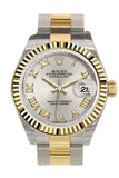 Rolex Datejust 28 Silver Roman Dial Fluted Yellow Gold Two Tone Ladies Watch 279173