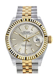 Rolex Datejust 28 Silver Dial Fluted Yellow Gold Two Tone Jubilee Ladies Watch 279173
