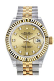 Rolex Datejust 28 Champagne Diamond Dial Fluted Yellow Gold Two Tone Jubilee Ladies Watch 279173