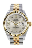 Rolex Datejust 28 Silver 9 diamonds set in star Dial Fluted Yellow Gold Two Tone Jubilee Ladies Watch 279173