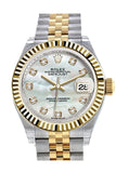 Rolex Datejust 28 Mother of Pearl Diamond Dial Fluted Yellow Gold Two Tone Jubilee Ladies Watch 279173