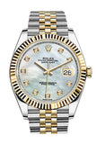 Rolex Datejust 41 Mother-of-pearl set with Diamonds Dial 18k Yellow Gold Fluted Bezel Jubilee Mens Watch 126333