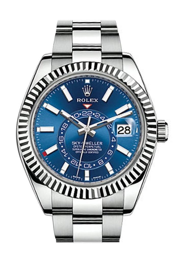 Rolex Sky Dweller Blue Dial 18K White Gold Bezel Steel Oyster Mens Watch 326934