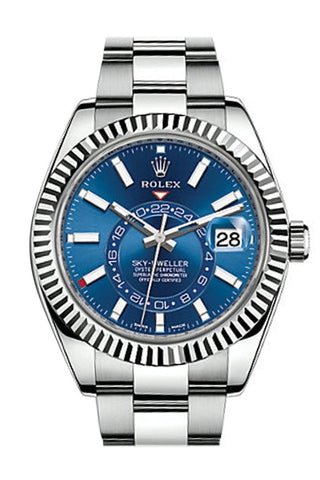 Rolex Sky Dweller Blue Dial 18K White Gold Bezel Steel Oyster Mens Watch 326934