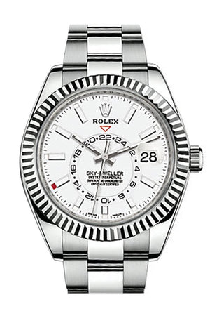 Rolex Sky Dweller White Dial 18K Gold Bezel Steel Oyster Mens Watch 326934