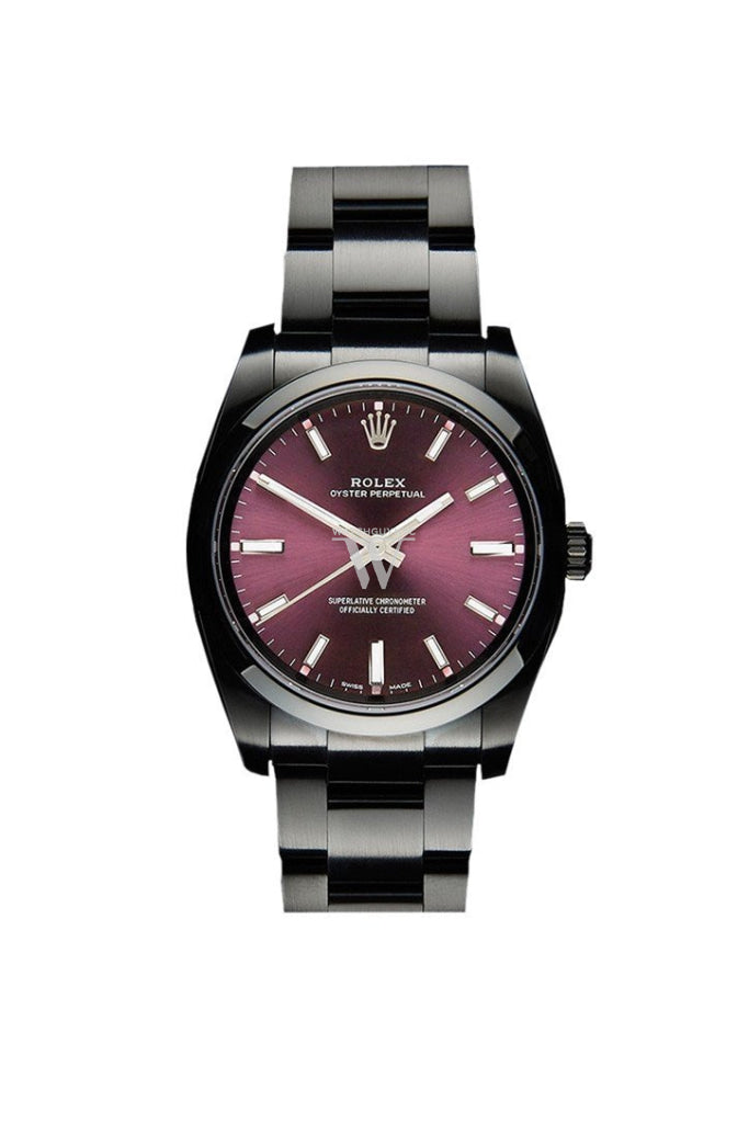 Rolex Black-Pvd Oyster Perpetual Purple Dial Stainless Steel Black Boc Coating Mens Watch Pvd