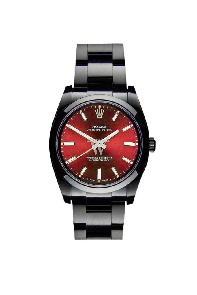Rolex Black-Pvd Oyster Perpetual Red Dial Stainless Steel Black Boc Coating Mens Watch 114300 Pvd