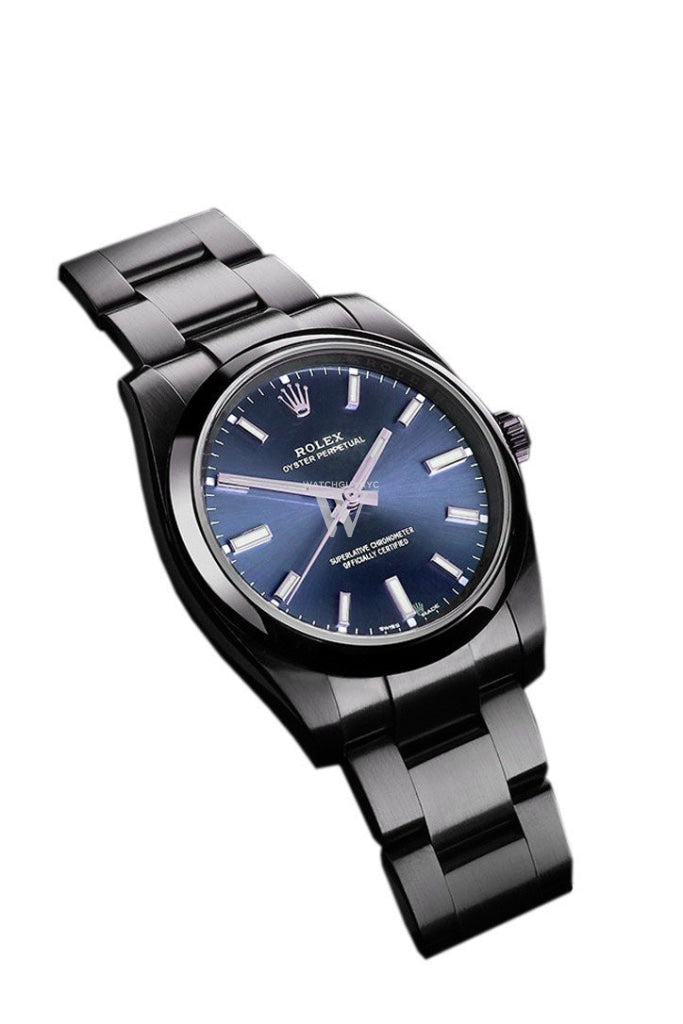 Rolex Black-Pvd Oyster Perpetual Blue Dial Stainless Steel Black Boc Coating Mens Watch 114300 Pvd
