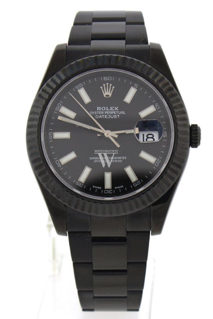 Rolex Black-Pvd Datejust Black Dial Stainless Steel Boc Coating Oyster Mens Watch 116334 Pvd