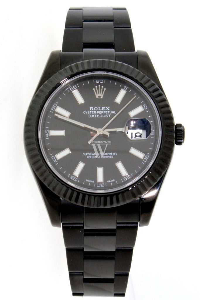 Rolex Black-Pvd Datejust Black Dial Stainless Steel Boc Coating Oyster Mens Watch 116334 Pvd