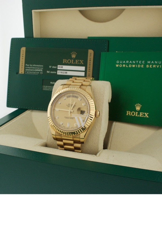 Rolex Day-Date Ii 41 Champagne Diamond Dial 18K Yellow Gold Mens Watch 218238 Pre-Owned-Watches