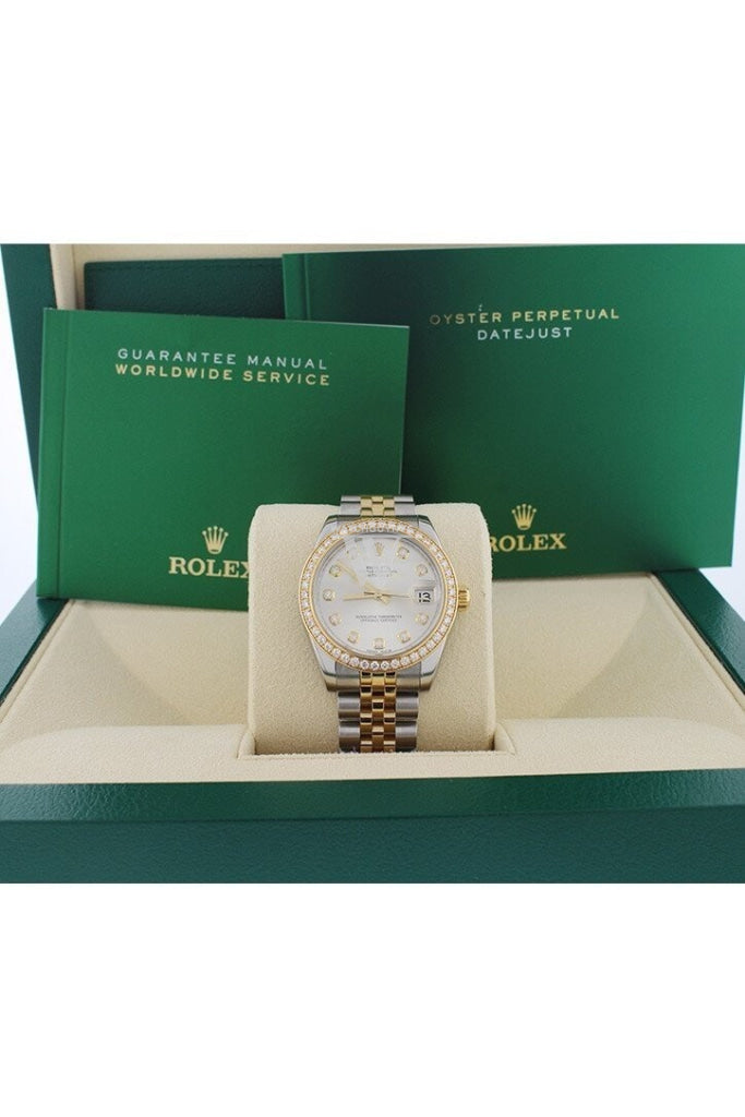 Rolex Datejust Lady 31 Silver Diamond Dial 18 Carat Yellow Gold Ladies Watch 178383