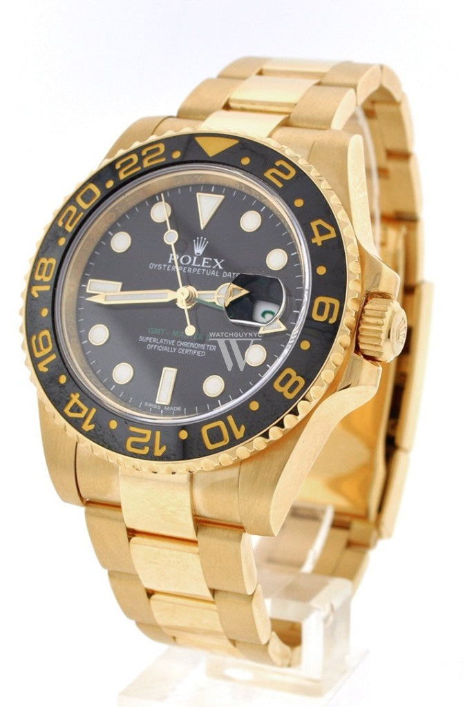 Rolex Gmt Master Ii Black Dial Bracelet 18Kt Yellow Gold Mens Watch 116718 Pre-Owned-Watches