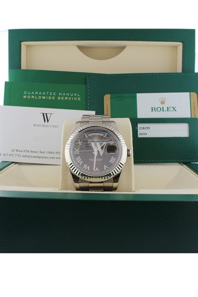 Rolex Day-Date Ii 41Mm President White Gold Chocolate Dial Mens Watch 218239 Pre-Owned-Watches