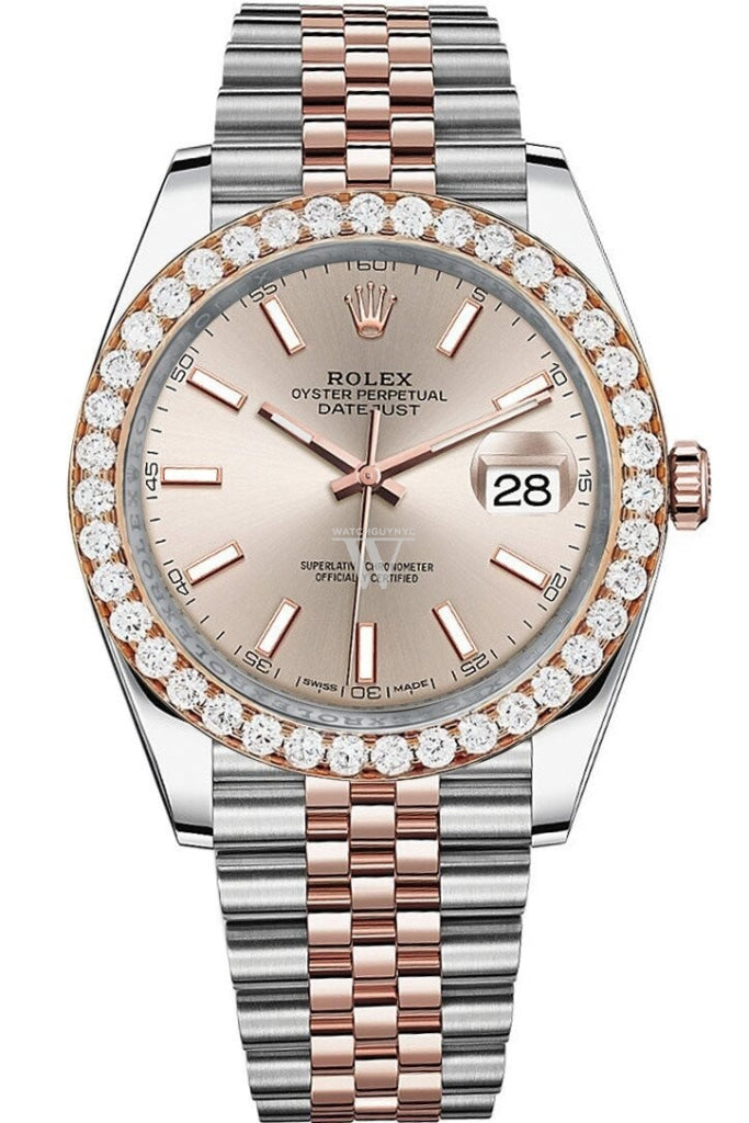 Rolex Custom Diamond Bezel Datejust 41Mm Two Tone Rose Gold Jubilee Mens Watch 126331 Sundust / Si