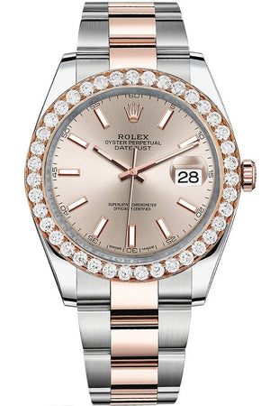 Rolex Custom Diamond Bezel Datejust 41Mm Two Tone Rose Gold Oyster Mens Watch 126331 Sundust / Si