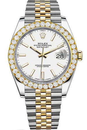 Rolex Custom Diamond Bezel Datejust 41Mm White Dial Two Tone Jubilee Mens Watch 126333 / Si None
