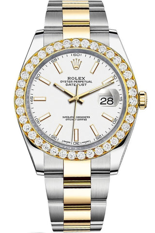 Rolex Custom Diamond Bezel Datejust 41Mm White Dial Two Tone Oyster Mens Watch 126333 / Si None