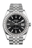 Rolex Custom Diamond Bezel Datejust 41Mm Black Dial Steel Jubilee Mens Watch 126300 / Si None