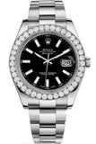 Rolex Custom Diamond Bezel Datejust 41mm Black Dial Steel Oyster Men's Watch 116300