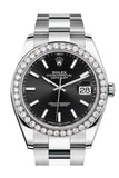 Rolex Custom Diamond Bezel Datejust 41mm Black Dial Steel Oyster Men's Watch 126300