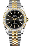 Rolex Custom Diamond Bezel Datejust 41mm Black Dial Two Tone Jubilee Men's Watch 126333