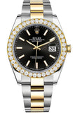 Rolex Custom Diamond Bezel Datejust 41mm Black Dial Two Tone Oyster Men's Watch 126333