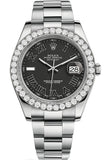 Rolex Custom Diamond Bezel Datejust 41mm Black Roman Dial Steel Oyster Men's Watch 116300