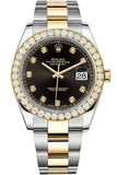 Rolex Custom Diamond Bezel Datejust 41mm Black set with Diamond Dial Two Tone Oyster Men's Watch 126333