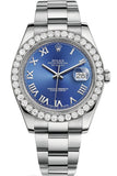 Rolex Custom Diamond Bezel Datejust 41mm Blue Azzurro Dial Steel Oyster Men's Watch 116300