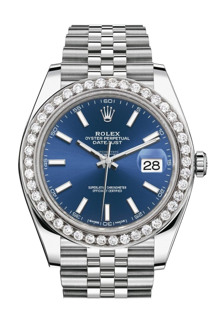 Rolex Custom Diamond Bezel Datejust 41Mm Blue Dial Steel Jubilee Mens Watch 126300 / Si None