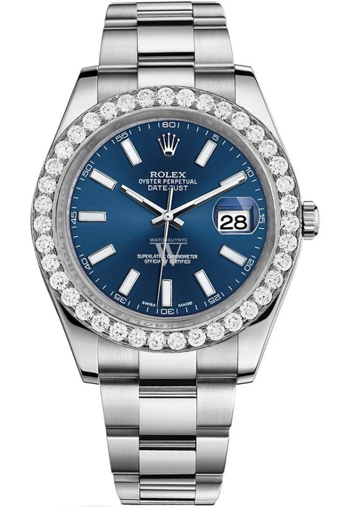 Rolex Custom Diamond Bezel Datejust 41Mm Blue Dial Steel Oyster Mens Watch 116300 / Si None
