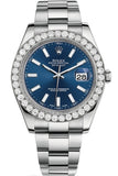 Rolex Custom Diamond Bezel Datejust 41mm Blue Dial Steel Oyster Men's Watch 116300