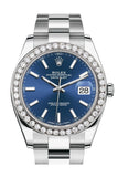 Rolex Custom Diamond Bezel Datejust 41mm Blue Dial Steel Oyster Men's Watch 126300