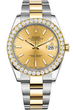 Rolex Custom Diamond Bezel Datejust 41mm Champagne Dial Two Tone Oyster Men's Watch 126333