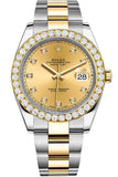Rolex Custom Diamond Bezel Datejust 41mm Champagne set with Diamond Dial Two Tone Oyster Men's Watch 126333
