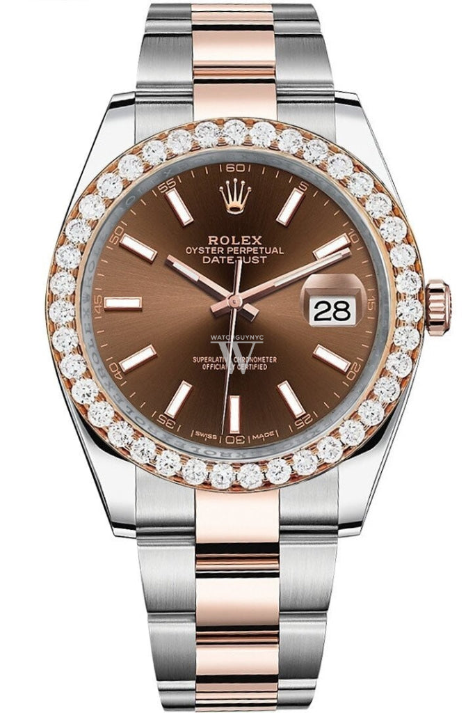Rolex Custom Diamond Bezel Datejust 41Mm Chocolate Dial Rose Gold Oyster Mens Watch 126331 / Si None