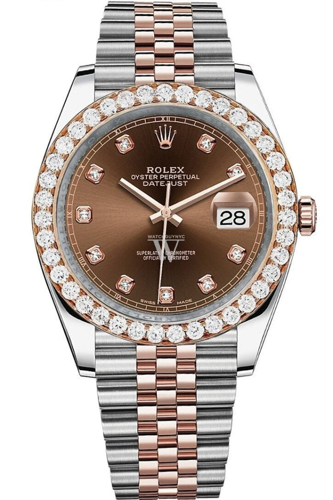 Rolex Custom Diamond Bezel Datejust 41Mm Chocolate Set With Dial Two Tone Jubilee Mens Watch 126331