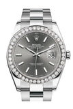 Rolex Custom Diamond Bezel Datejust 41mm Dark Rhodium Dial Jubilee Oyster Men's Watch 126300