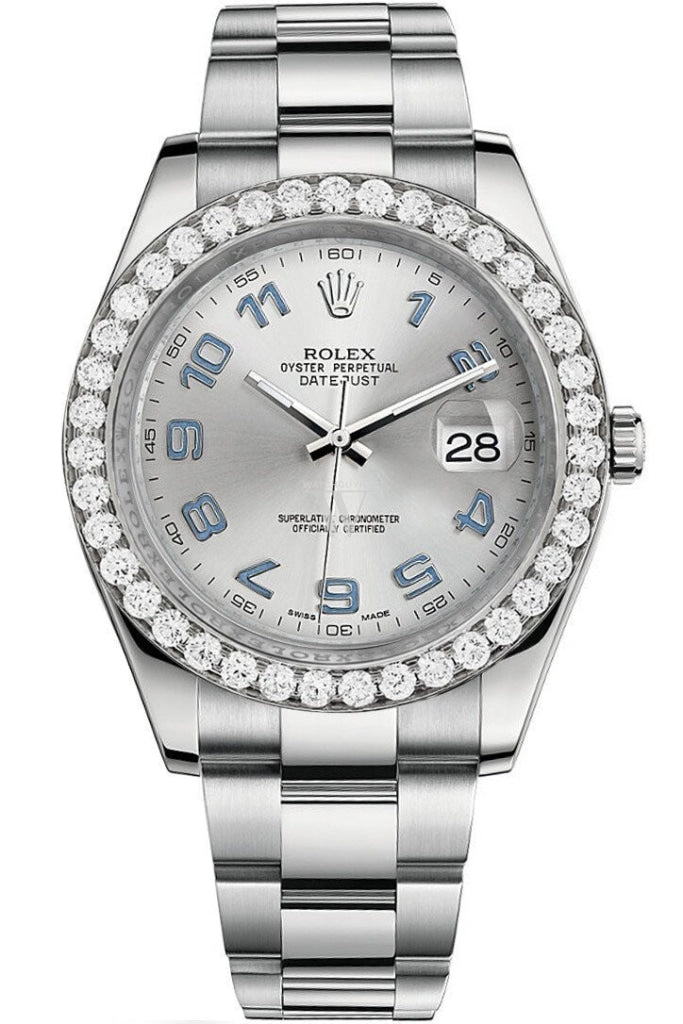 Rolex Custom Diamond Bezel Datejust 41Mm Rhodium Arab Dial Steel Oyster Mens Watch 116300 / Si None