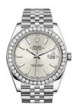 Rolex Custom Diamond Bezel Datejust 41Mm Silver Dial Steel Jubilee Mens Watch 126300 Custom-Bezel