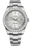 Rolex Custom Diamond Bezel Datejust 41mm Silver Dial Steel Oyster Men's Watch 116300